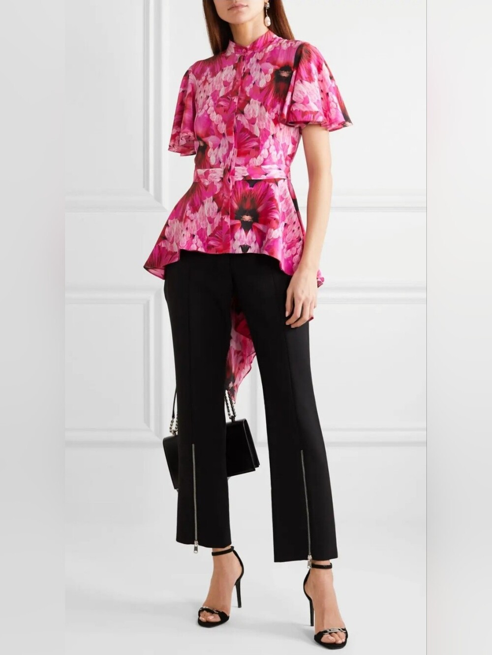 Alexander McQueen Hot Pink Floral Ruffle Blouse